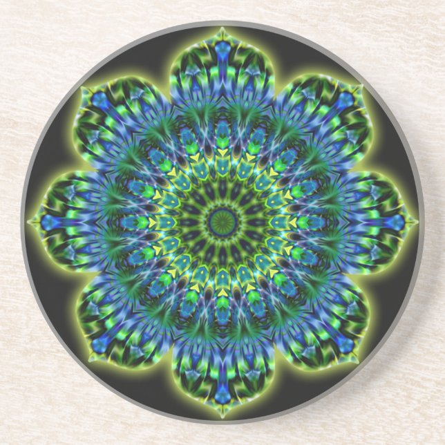 Mandala green blue | black coaster (Front)