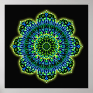 Mandala green blue black poster