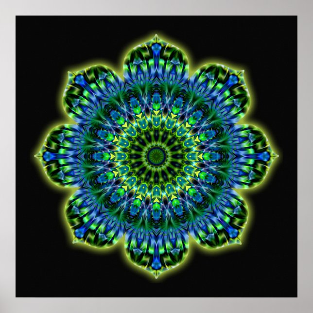 Mandala green blue | black poster (Front)