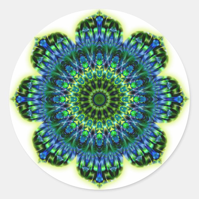 Mandala green blue classic round sticker (Front)
