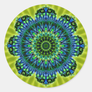 Mandala green blue lightgreen flower classic round sticker
