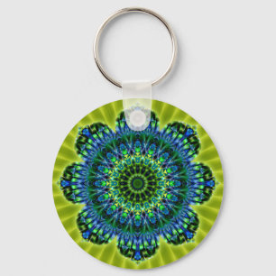 Mandala green blue lightgreen flower key ring