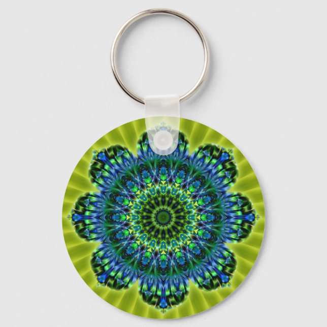 Mandala green blue | lightgreen flower key ring (Front)
