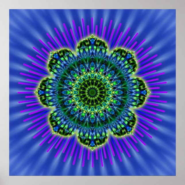 Mandala green blue | royal flower poster (Front)