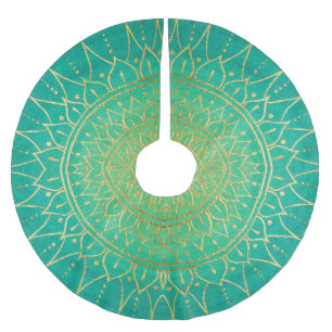 Mandala Green Emerald Gold  Christmas Brushed Polyester Tree Skirt