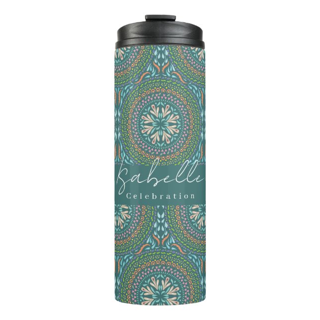 Mandala Green Thermal Tumbler (Front)
