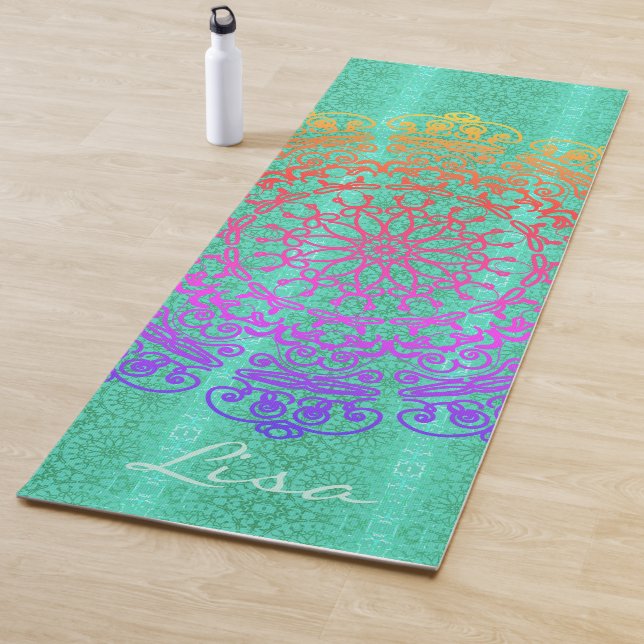 Mandala Green w/Name Yoga Mat (In Situ)