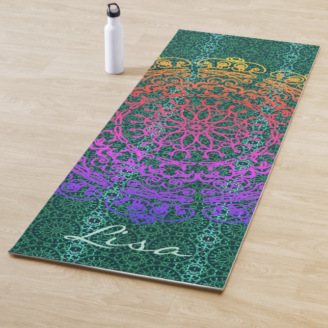 Mandala Green w/Name Yoga Mat (In Situ)