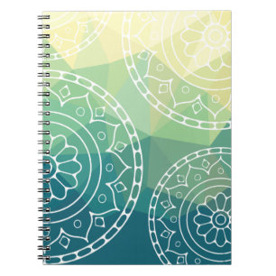 Mandala green yellow custom text notebook