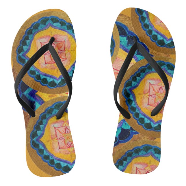 Mandala hand painted mandala Pair of Flip Flops (Footbed)