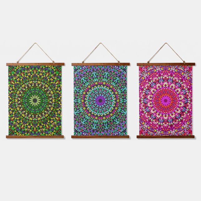 Mandala Harmony Wall Tapestry Wood-Topped  (Triple)
