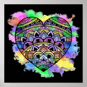 Mandala Heart Multicolor Watercolor Print