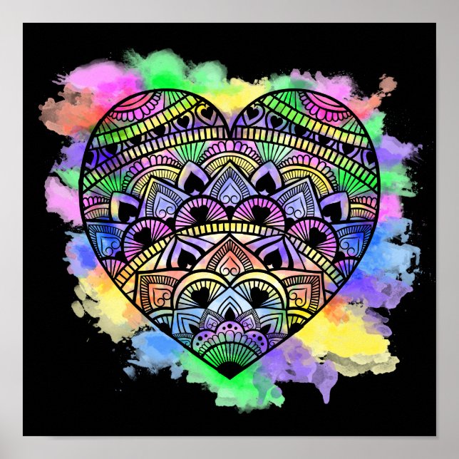 Mandala Heart Multicolor Watercolor Print (Front)