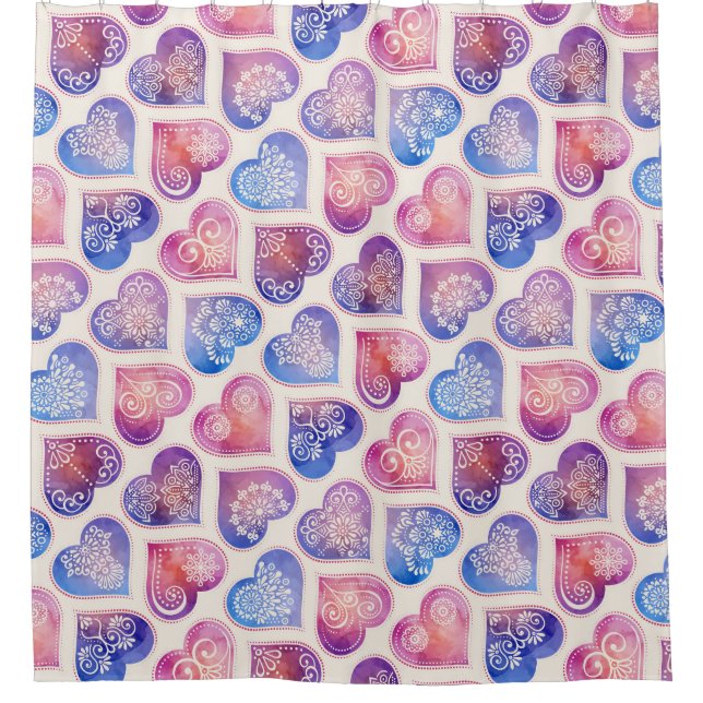 Mandala Heart Pattern Shower Curtain (Front)