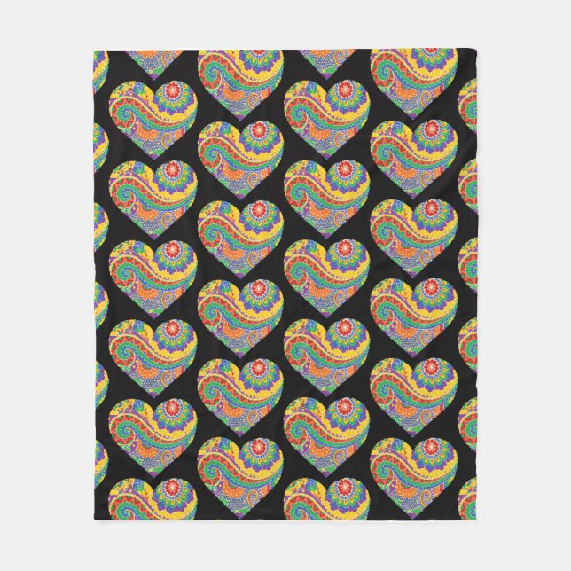 Mandala Hearts Fleece Blanket (Front)