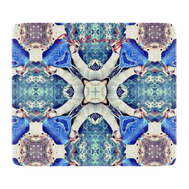 mandala hearts pattern blue cutting board (Front)
