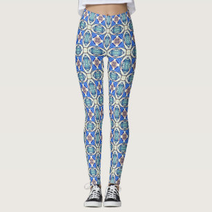 mandala hearts pattern blue leggings