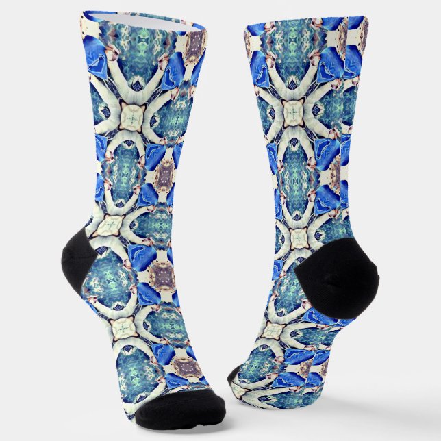 mandala hearts pattern blue Thunder_Cove Socks (Angled)