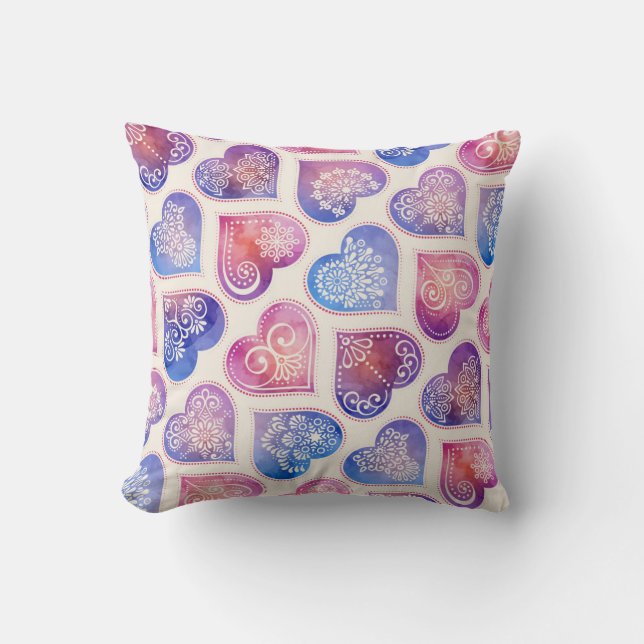 Mandala Hearts Pattern Cushion (Front)