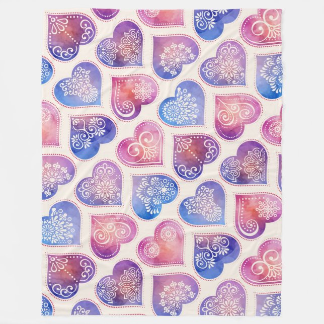 Mandala Hearts Pattern Fleece Blanket (Front)