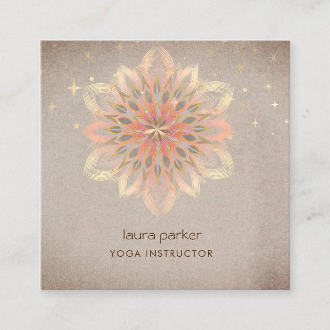 Mandala Holistic Lotus Floral Zen Meditation Yoga Square Business Card (Front)