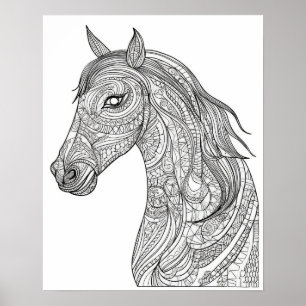 Mandala Horse Coloring Poster for Adults