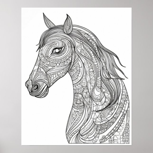 Mandala Horse Colouring Poster for Adults (Front)