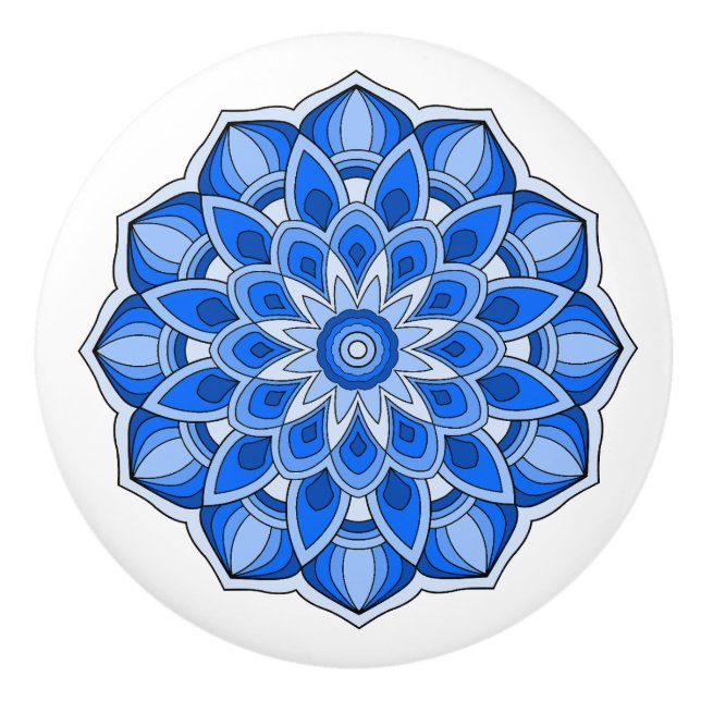 Mandala in blue ceramic knob (Front)