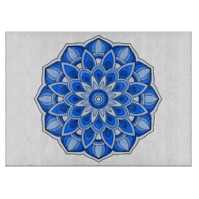 Mandala in blue cutting board (Front)