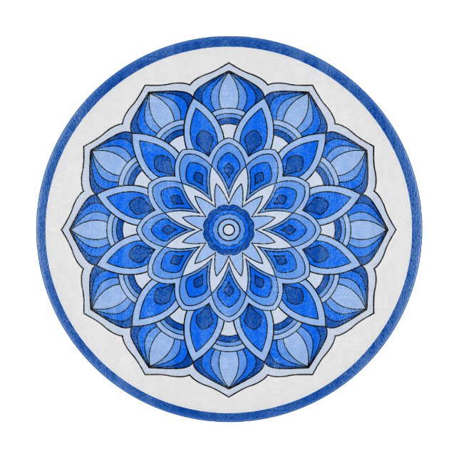 Mandala in blue  cutting board (Front)