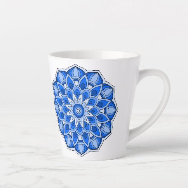 Mandala in blue latte mug (Right)
