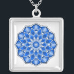 Mandala in blue silver plated necklace<br><div class="desc">While the mandala originated in India,  today the beauty of the modernised mandalas are suitable for many items in the home,  as well as for decorations on clothing. 

Note: there are a variety of products with this design suitable for your home or function,  & mandalas in other colours.</div>