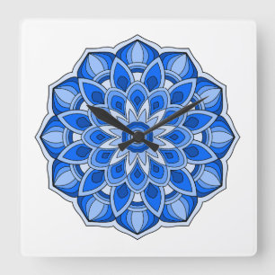 Mandala in blue square wall clock