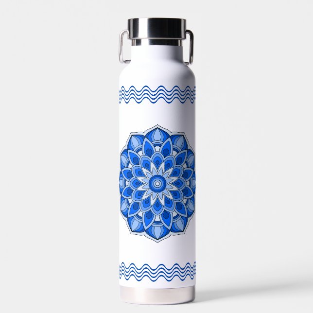 Mandala in blue  water bottle (Front)
