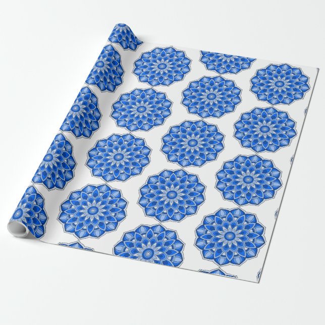 Mandala in blue wrapping paper (Unrolled)