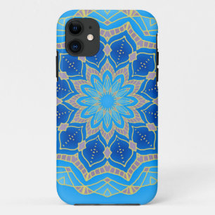 Mandala in electric blue and turquoise iPhone 11 case