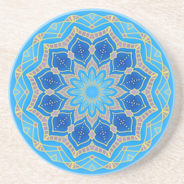 Mandala in electric blue and turquoise coaster (Front)