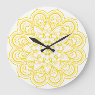Mandala in Gold and White Large Clock