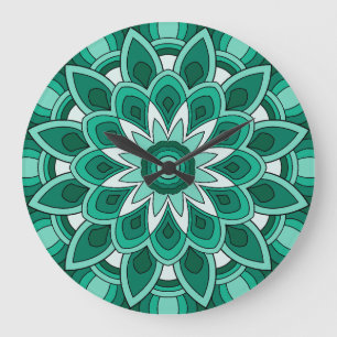Mandala in green large clock
