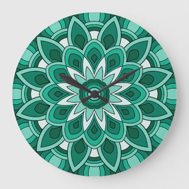 Mandala in green large clock (Front)
