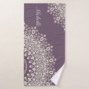 Mandala in Lavender and Cream, Personalizable Bath Towel