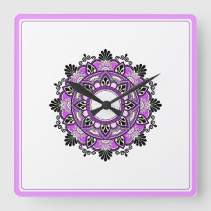 Mandala in pink & purple square wall clock