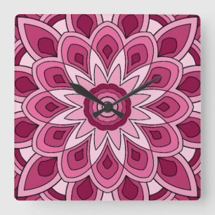 Mandala in pink square wall clock