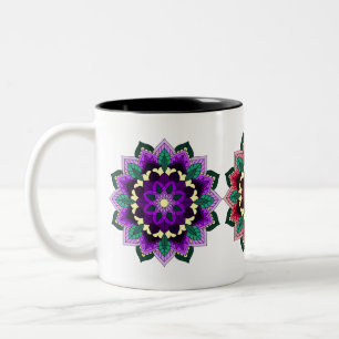 Mandala in purple, pink & aqua Two-Tone coffee mug