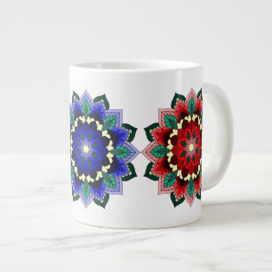Mandala in red, blue and yellow large coffee mug
