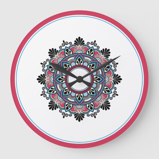 Mandala in rose & blue large clock (Front)