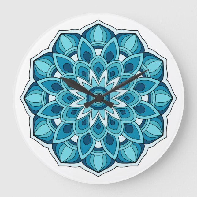 Mandala in teal green large clock (Front)