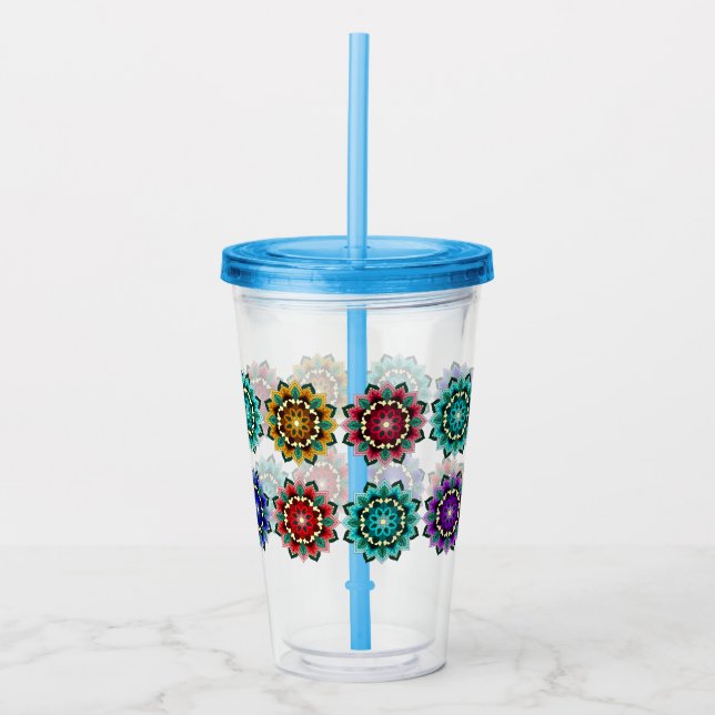 Mandala in various colours acrylic tumbler (Front)