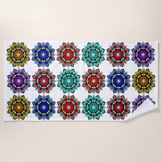 Mandala in various colours beach towel (Front)