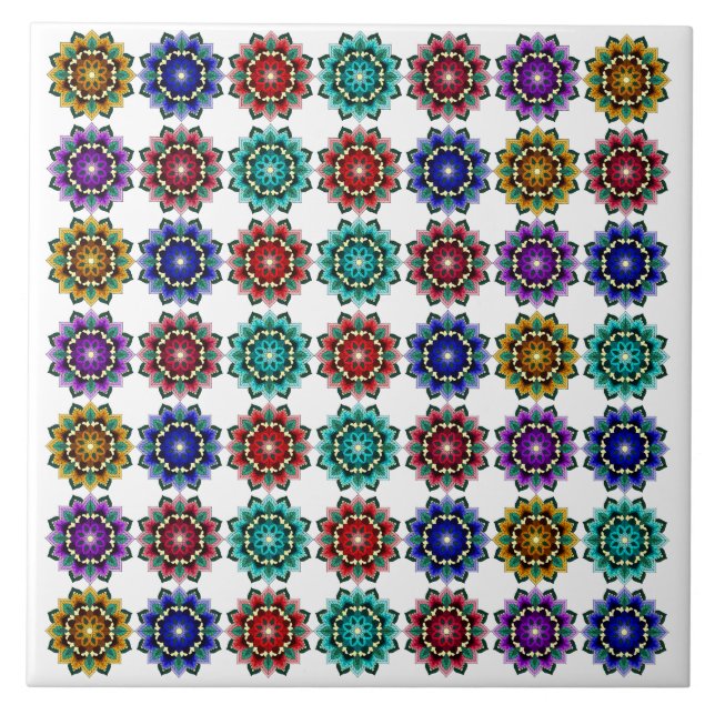 Mandala in various colours ceramic tile (Front)